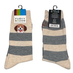 Funky Socks Dog Crew Socks, Cream, Gray, One Size Fits Most